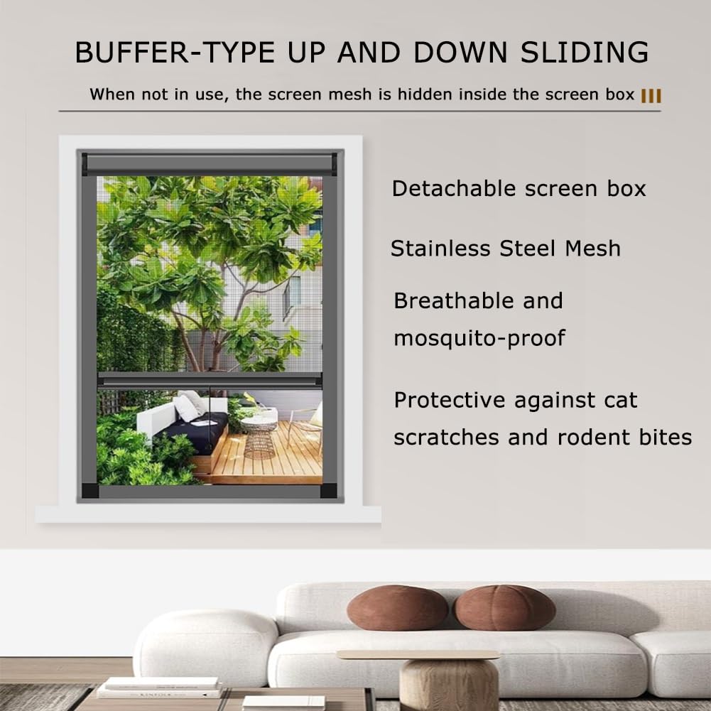 Fensterschutz Katze und Fliegen - Insektenschutz Fenster Rollo mit Alu Rahmen - Nach Maß, Höhen- und Breitenbereich 51 cm bis 150 cm, Einfache Installation