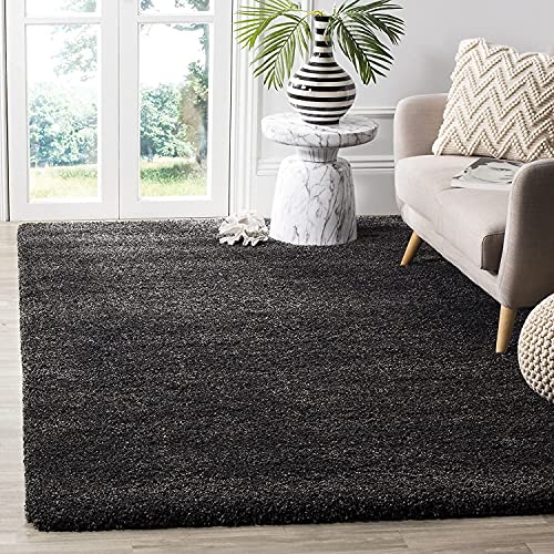 Image of Shaggy Carpets and Rugs for Hall and Drawing Room 8x8 Square Charcoal Color