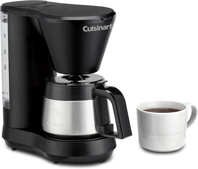 Cuisinart DCC-5570C 5-Cup Cafetière, Carafe en acier inoxydable noir, Réservoir d'eau amovible