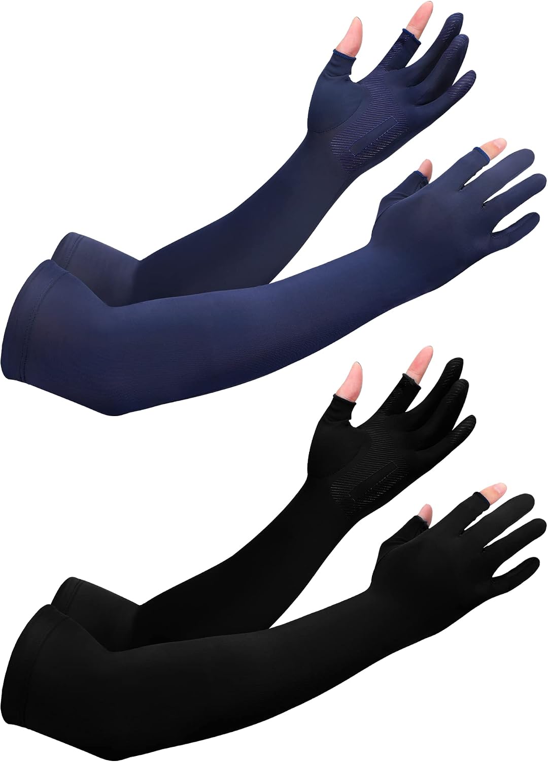 2 Pairs Sun Arm Sleeves for Men Women with 2 Finger Holes Anti Slip Long Cooling Arm UV Protective Sleeves