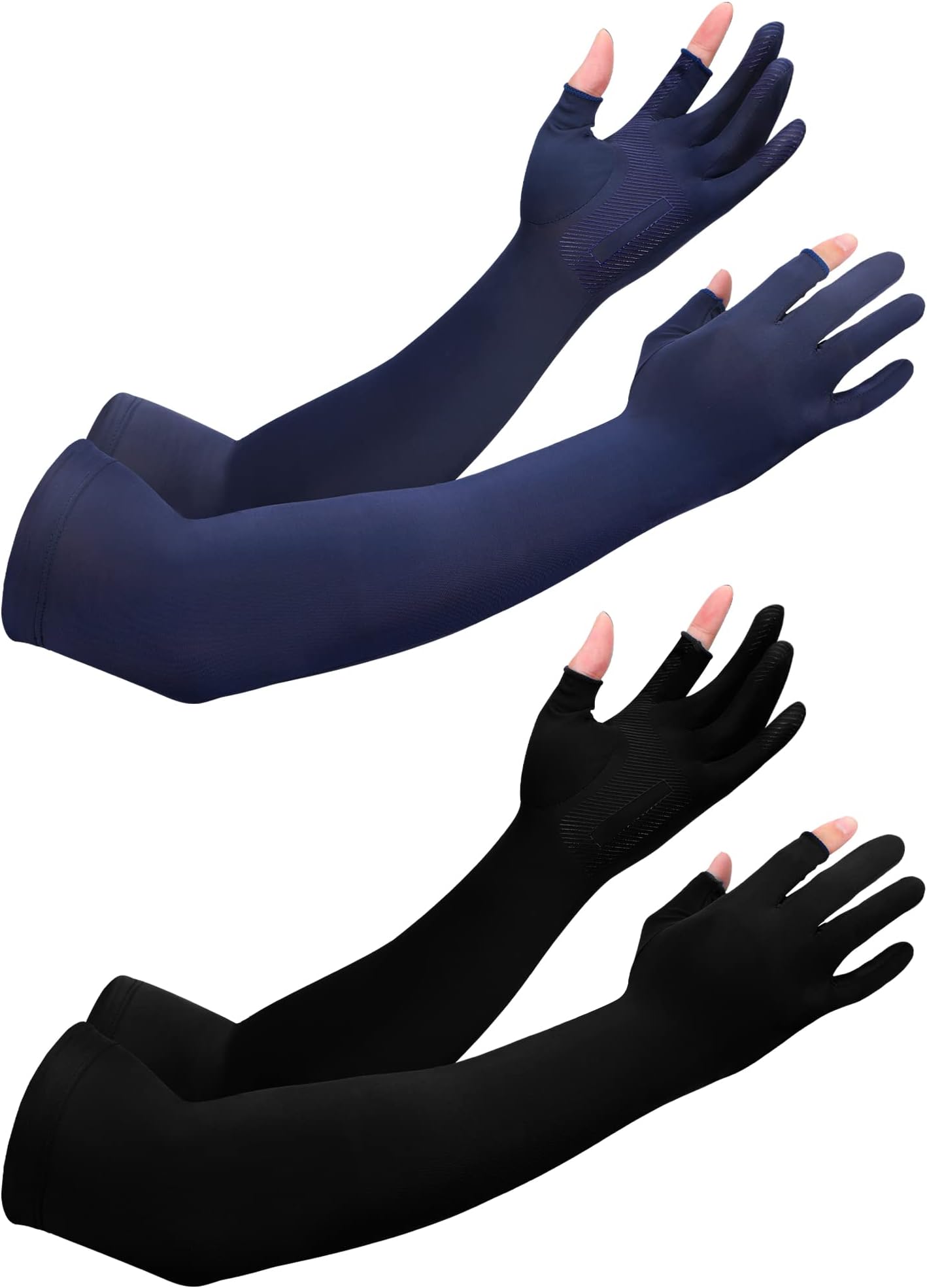 Bencailor 2 Pairs Sun Arm Sleeves for Men Women with 2 Finger Holes Anti Slip Long Cooling Arm UV Protective Sleeves