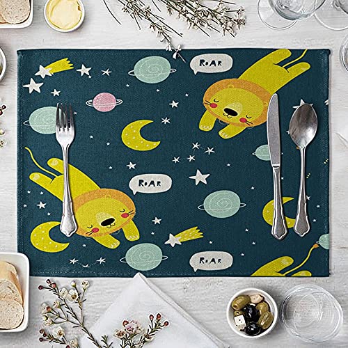 Banemi Juego de 4 manteles individuales lavables, juego de 4 manteles individuales para otoño, lino de algodón, estrellas lunares y leones, 40 x 30 cm para cocina Cover