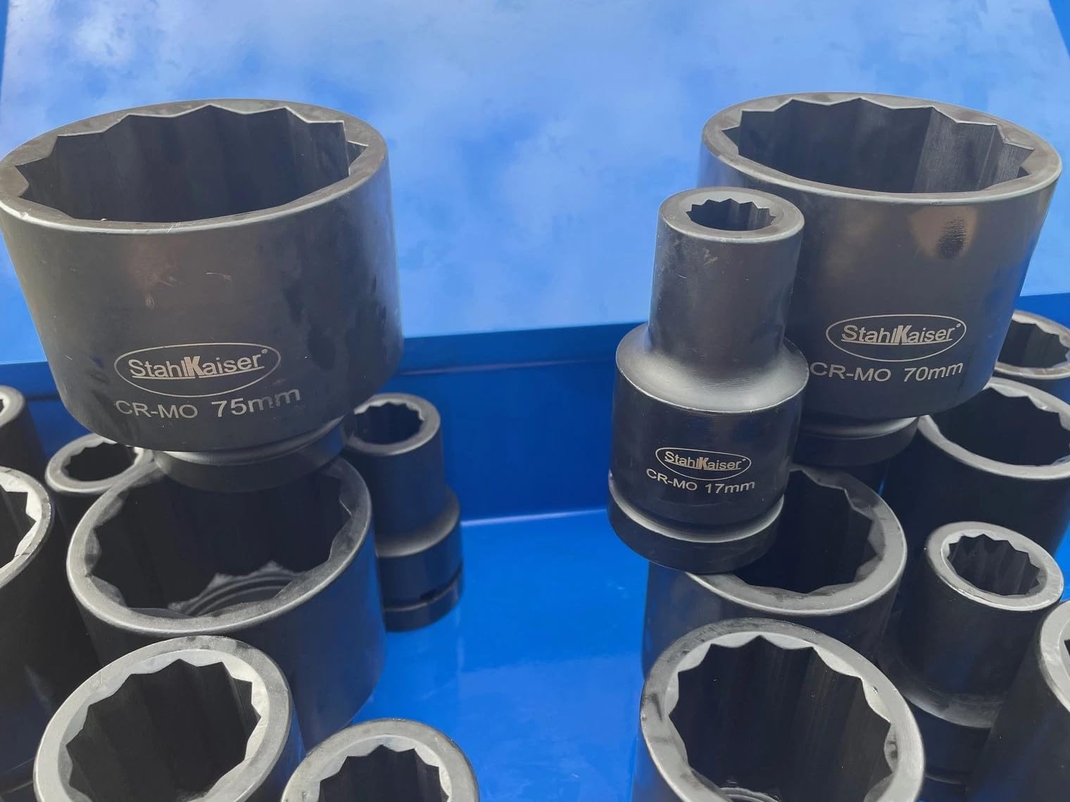 25 Tlg. Steckschlüssel Set 1“ Zoll Druckluft Schlagschrauber Nüsse Satz 12 Kant EXTRA große 17 bis 75 mm Impact Socket Set LKW Bus Traktor Landmaschinen Schiff Steckschlüsseleinsätze
