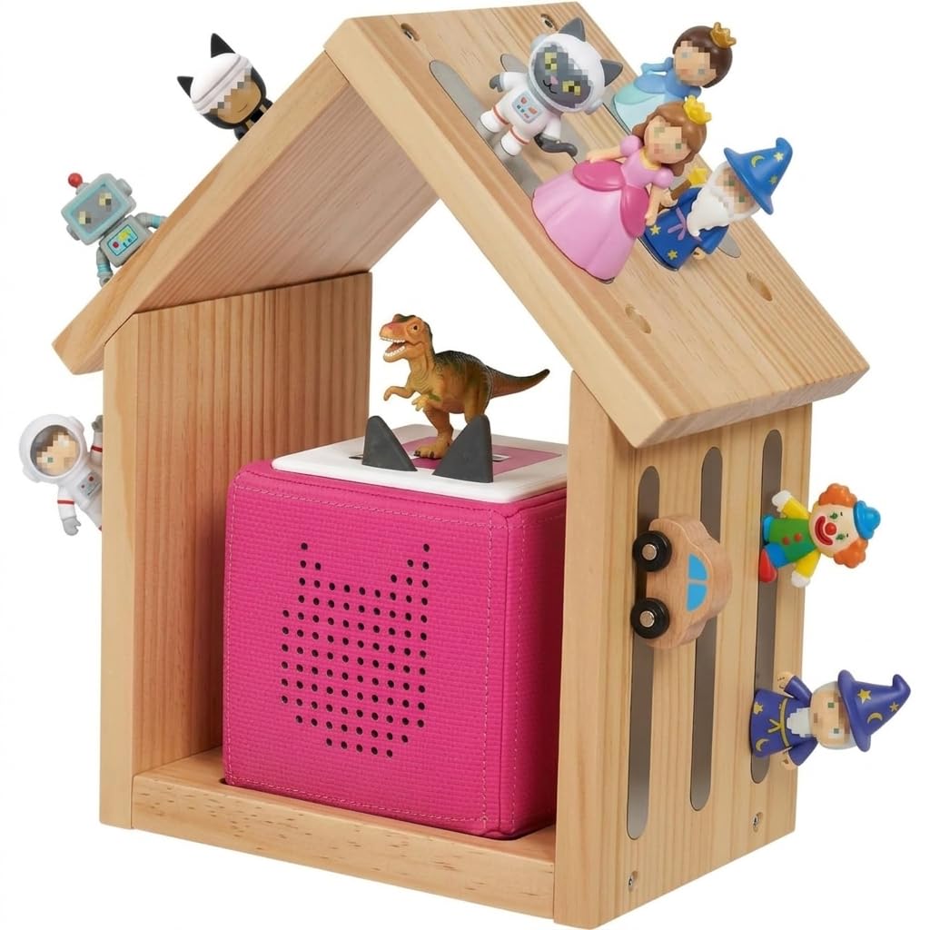 Étagère Murale Magnétique pour Tonies, Maison en Bois Compatible Toniebox 1 et 2, Rangement Organisé pour 12-40 Figurines, Chargeur et Câble Inclus