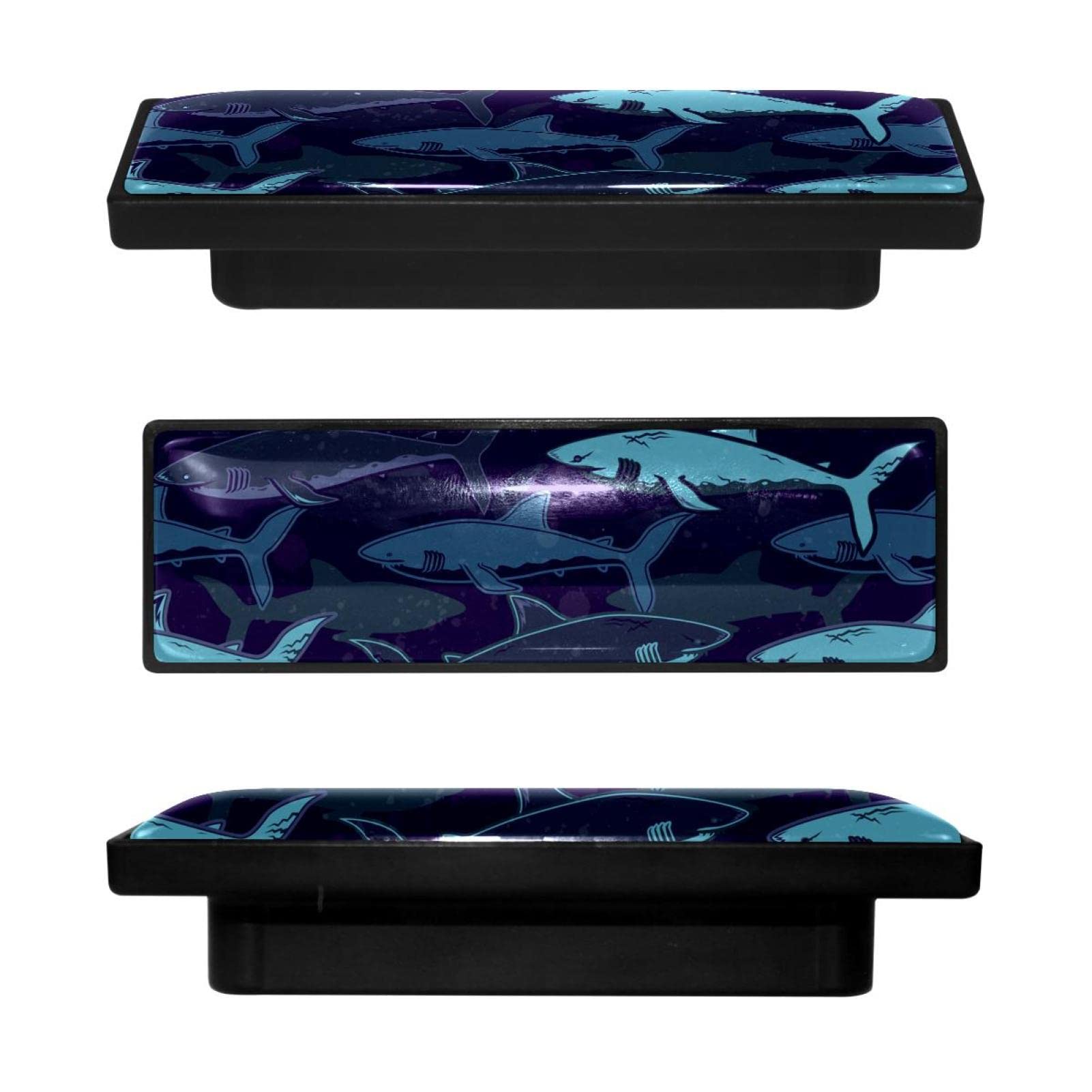 Boutons de placard de cuisine rectangulaires motif requins ocean x4