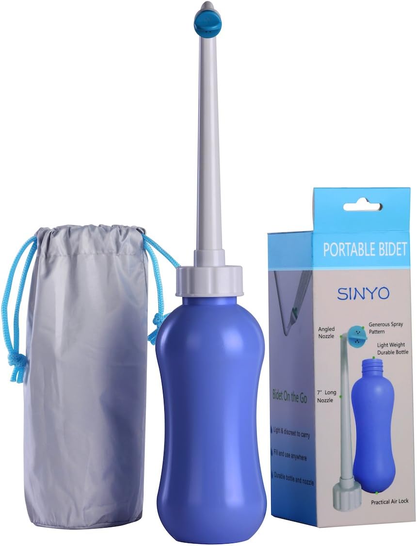 SINYO Portable Bidet, Travel Bag, Bidet On-the-Go, Handheld Bidet, Personal Hygiene Cleaning and Washing, Angled Nozzle Spray, 15.2oz (450ml) Capacity (1)