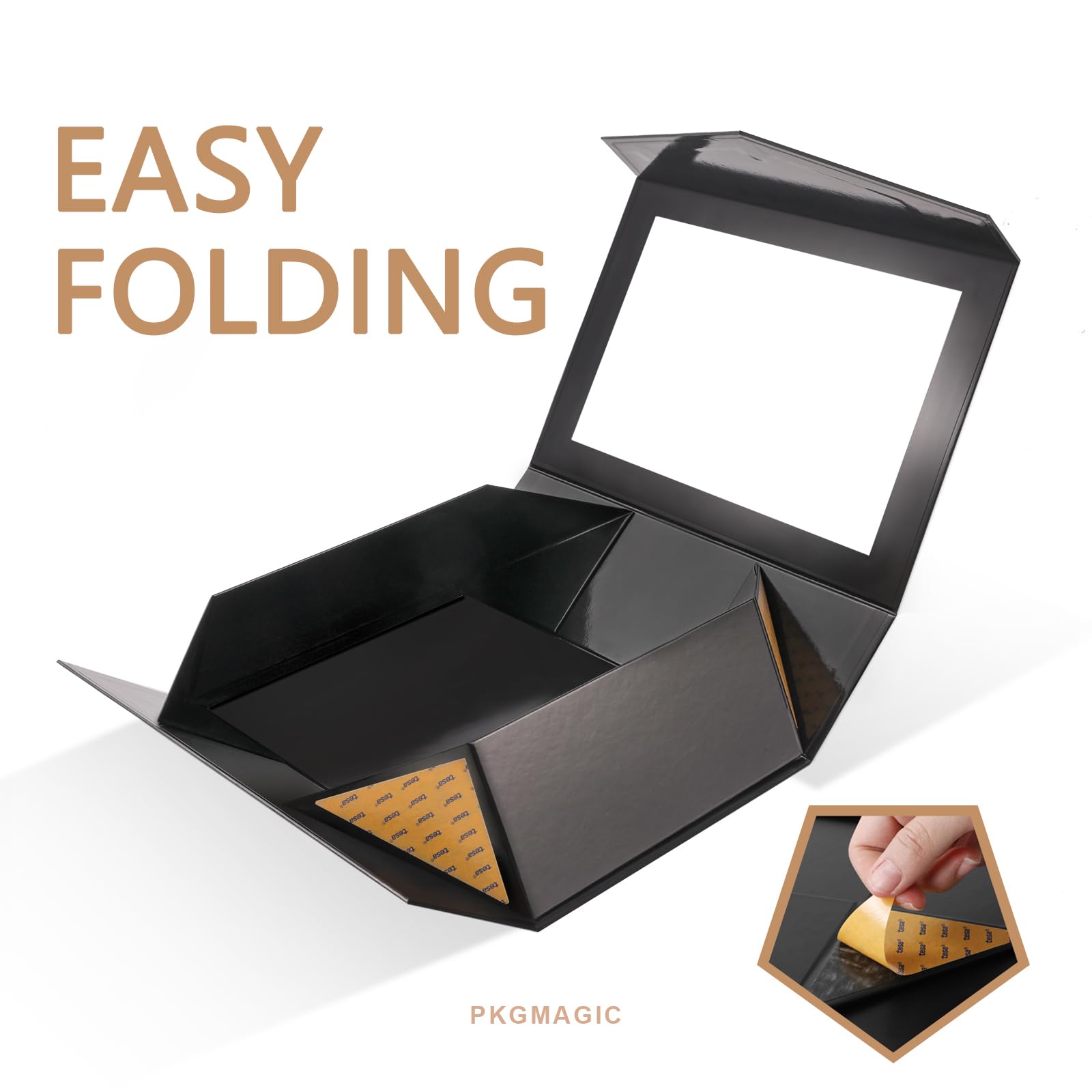 PKGMAGIC 5 große Geschenkboxen schwarz mit Fenster für Vatertag, 35,6 x 24 x 11,4 cm, leere Geschenkboxen mit Deckel für Band, Karte, Boxen für Hochzeit, Geburtstag