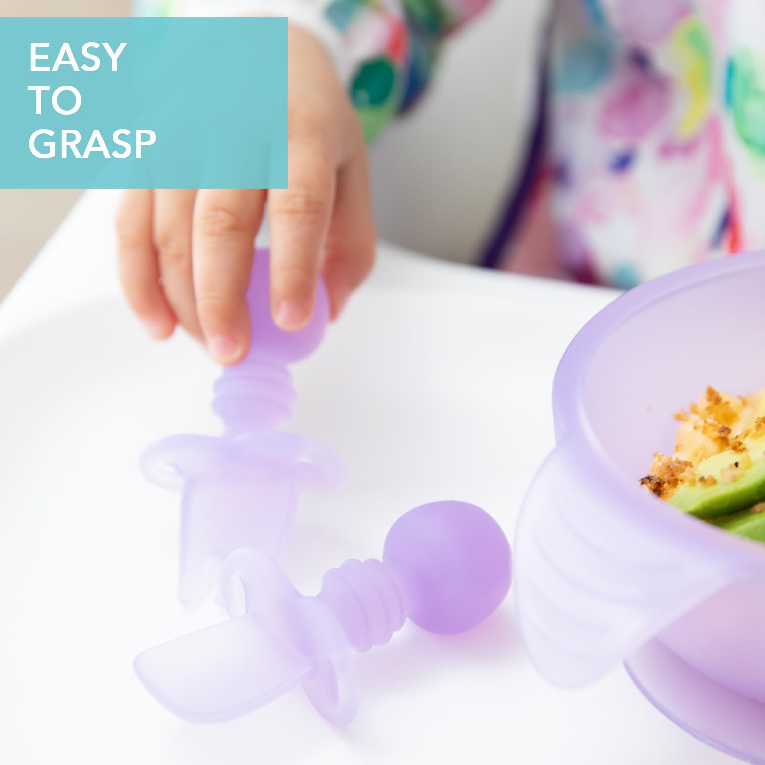 Bumkins - Chewtensils siliconen Baby Spoon and Fork - Purple Jelly - Image 3