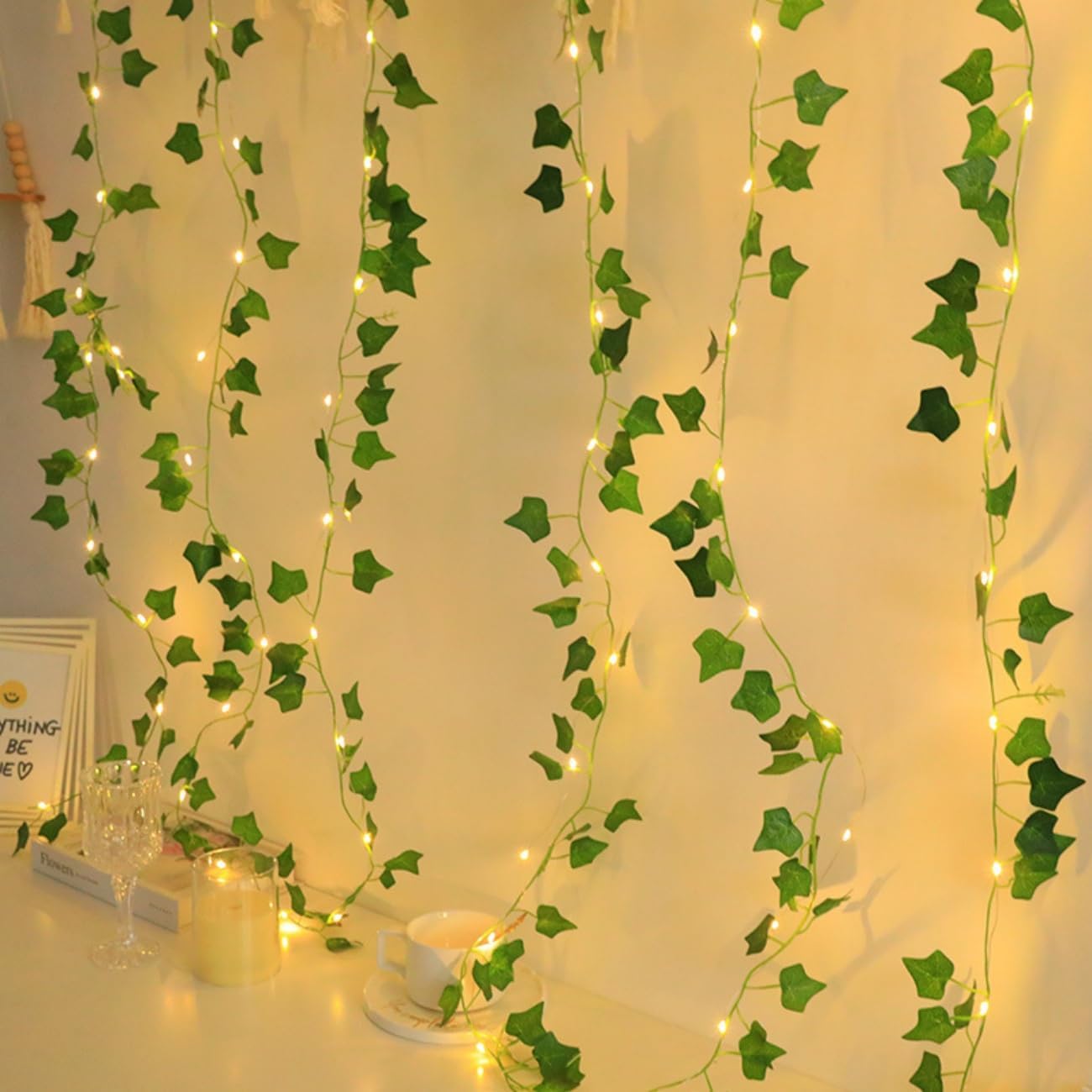 16 Ft 50 LED Leaf String Lights for Wedding Indoor Outdoor Christmas Patio Garden Decoration, Pothos String Lamp for Tree Branch Vine Hanging