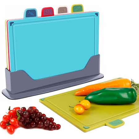 Tagliere da cucina, Hunnycook Set di 3 Tagliere con scanalature per il succo e manici antiscivolo, senza BPA, lavabili in lavastoviglie (verde