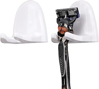 LUEXBOX 2 Pack Razor Holder for Shower Wall, Self Adhesive Razor Hanger Hooks, Waterproof Shaver Holder for Bathroom Kitchen, Multi-Purpose Plastic Hook for Loofah Towel (White)
