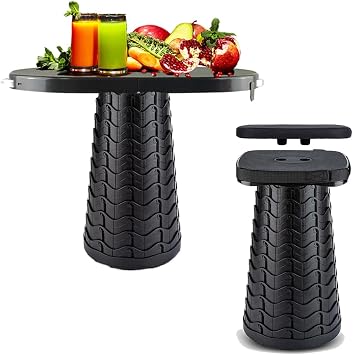 Portable Collapsible Table & Telescoping Stool with 10 x 10 Square Cushion, Lightweight Folding Table and Stool for Camping Picnic, Adjustable Height 2.5 to 18
