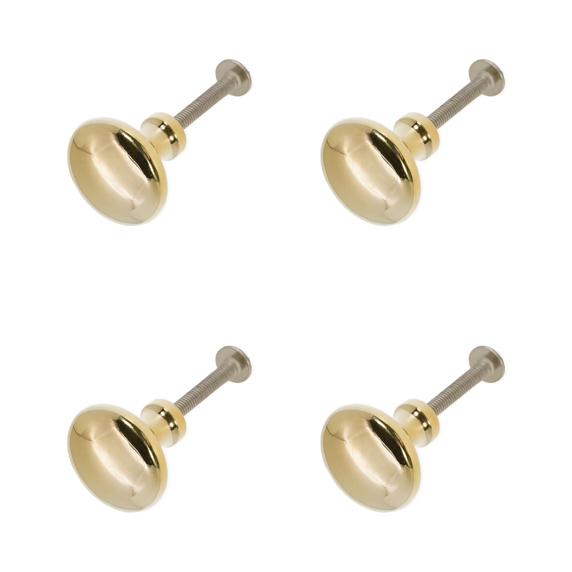 Infinity Decor Mushroom Shaped Solid Brass Round Cupboard Knob Polished Brass Pack of 4 Pull Handle 38mm