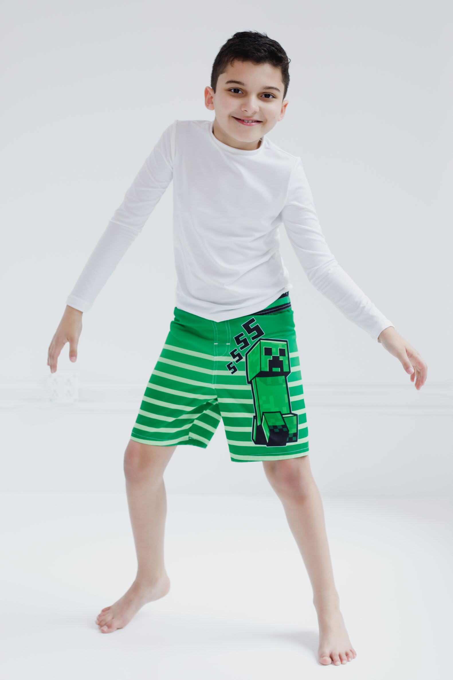 Minecraft Creeper - Traje de baño de compresión UPF 50+, secado rápido, para niños pequeños a niños grandes