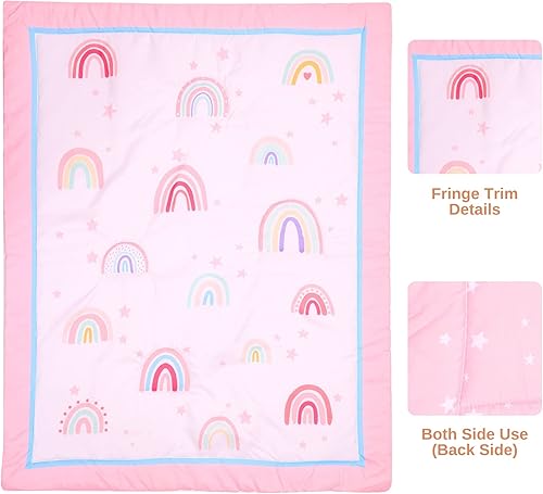 Miniatura 3 de Baby Bees Juego de ropa de cama de cuna arcoíris de 3 piezas para niños y niñas | Juego de ropa de cama de bebé de sábana bajera ajustable para