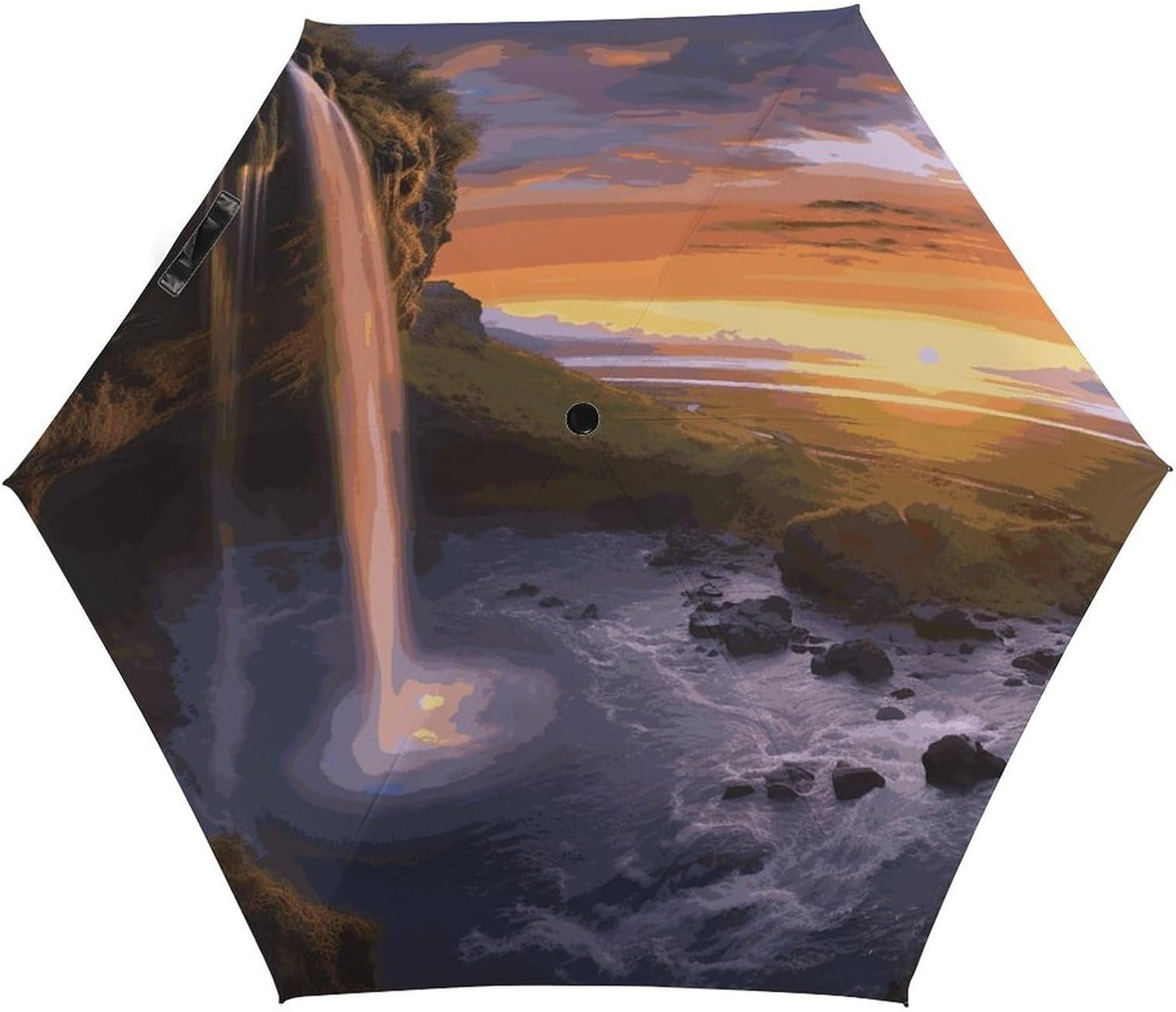 Waterfall at Sunset Umbrella, Strongest Windproof 5-Fold Travel Umbrellas, Premium Portable Folding Umbrella for Rain & Sun, Compact Umbrellas for Purse Backpack, Outdoor & Gifts