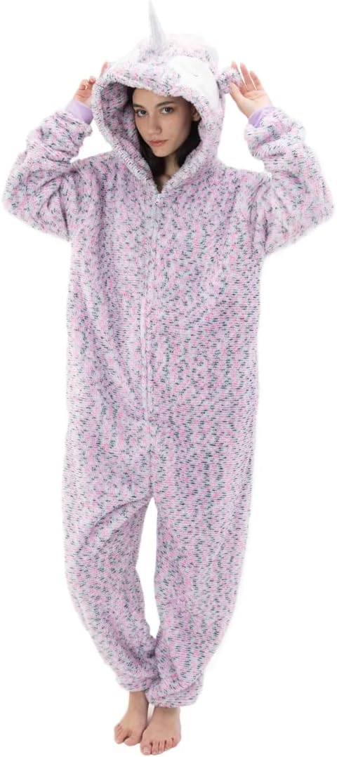 COSUSKET Unicorn Oneise for Women, Sherpa Animal Costume One Piece Pajamas Halloween Cosplay - Image 2