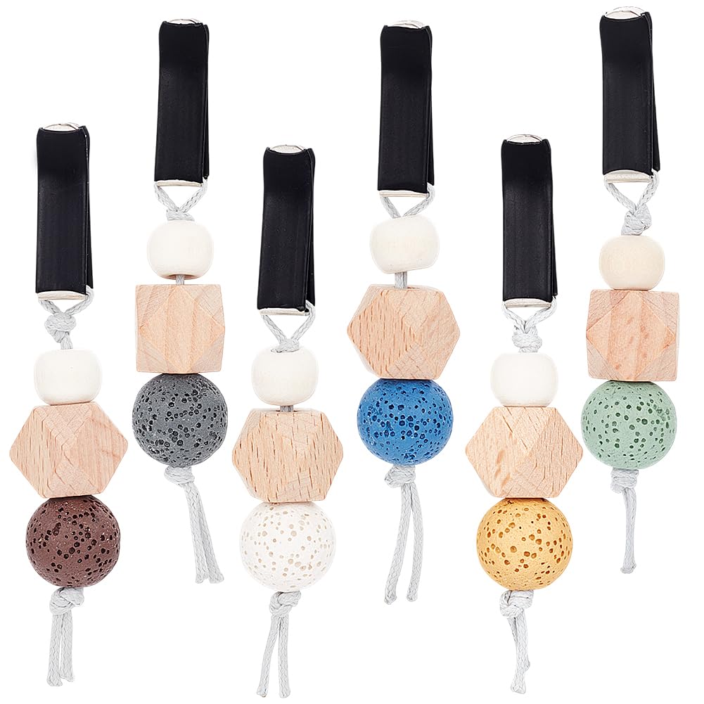 DELORIGIN 6 Colors Natural Lava Rock Ball Car Diffuser Car Diffuser Vent Clip Wood Essential Oil Car Diffuser Car Air Vent Clips Wooden Pendant Boho