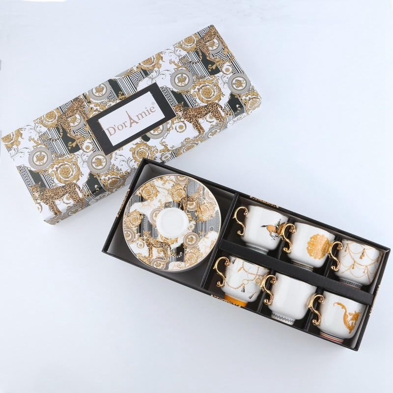 NIBHZ Lekki luksusowy styl luksusowy turecki kubek kawy 6-częściowy zestaw ceramiczny kawa i setek spodek espresso mała mini filiżanka,Six piece set