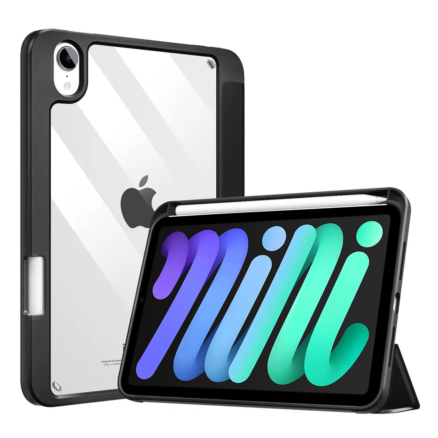 Pikkme Smart Trifold Back Flip Cover Case Stand for Apple iPad Mini 6 6th Generation 2021 8.3 Inch | Transparent Back with Pencil Holder (Black) (B0BSFHD5QH) Amazon Price History, Amazon Price Tracker