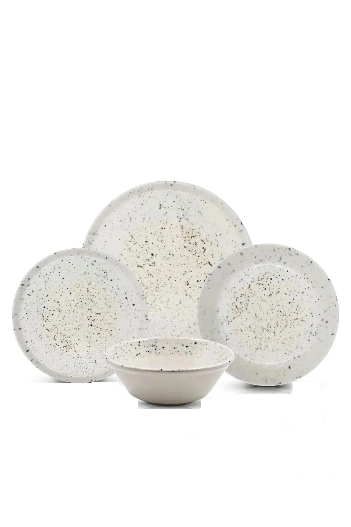 Elegante juego de cena de 18 piezas, 100% porcelana, color blanco. Incluye 6 platos de servicio (26 cm), 6 cuencos (14 cm), 6 platos (20 cm), apto para lavavajillas y microondas
