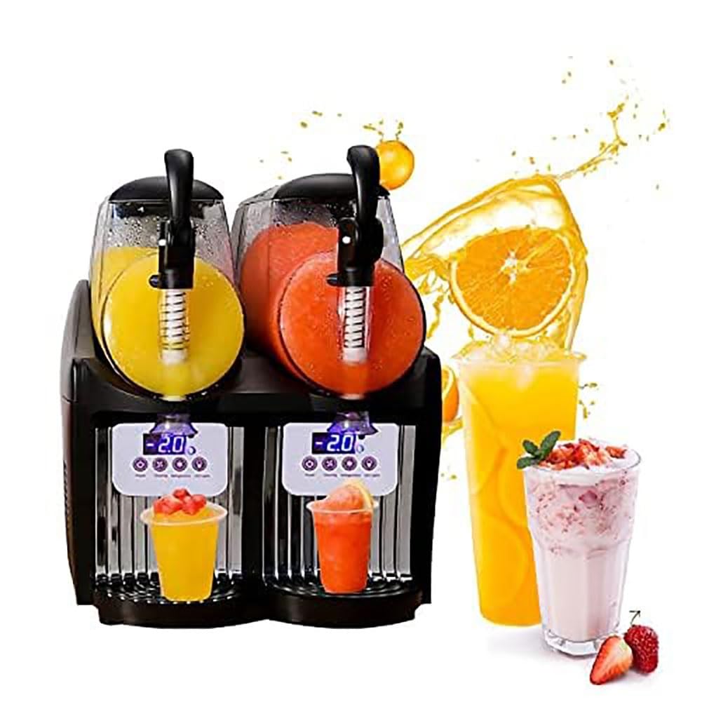 Máquina de granizado de hielo comercial, máquina for hacer granizados congelados profesional con tanque de 2,5 Lx2, máquina for hacer margaritas de bebidas congeladas de 300W, refrigeración eficiente