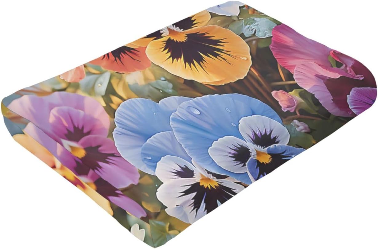 Throw Blanket for Couch Reversible Plush Blanket 80"x60" Soft Lightweight Flannel Blanket Pansy Flowers Throw Blanket Sofa Bed Chair Decorative Throw for Bed Picnic Camping