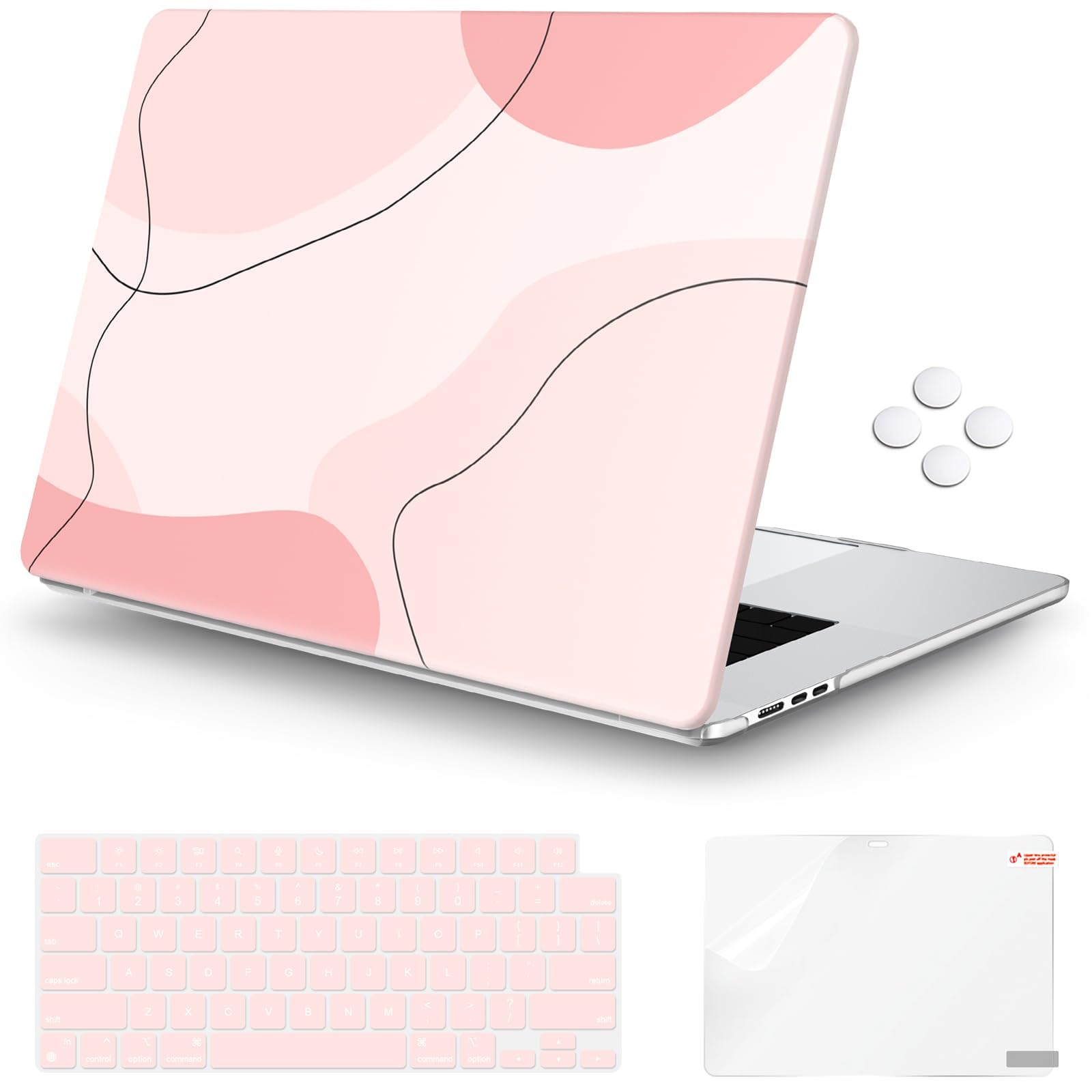 iCasso forMacBook Air 15 inch Case 2025 2024 2023 M4 M3 M2 Chip Model A3241 A3114 A2941, Black Protective Hard Shell Case with Screen Protector & TPU Keyboard Cover for MacBook air 15.3,Modern Pink