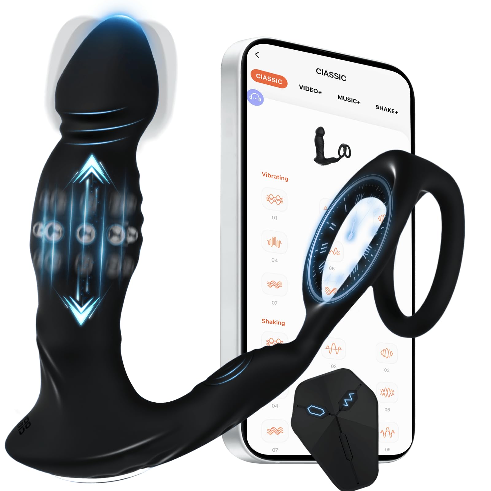 Vibratori Anali per Uomo Massaggiatore Prostatico con 9 Modalità Dildo Anale con Anello per Pene Stimolatore Prostata in Silicone Plug Anale Vibratore Uomo Coppie Sex Toys Dilatatore APP & Telecomando