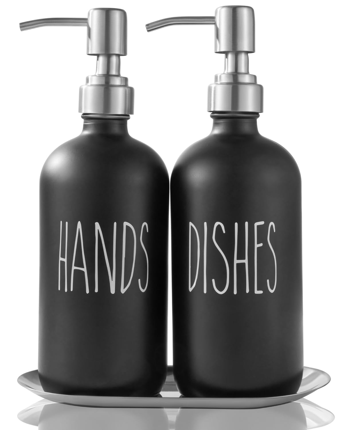 Dish Soap Dispenser, Hand Soap Dispenser Thick Glass, for Kitchen Sink, 304 Stainless Steel Pump, Kitchen Bathroom(2 Black)