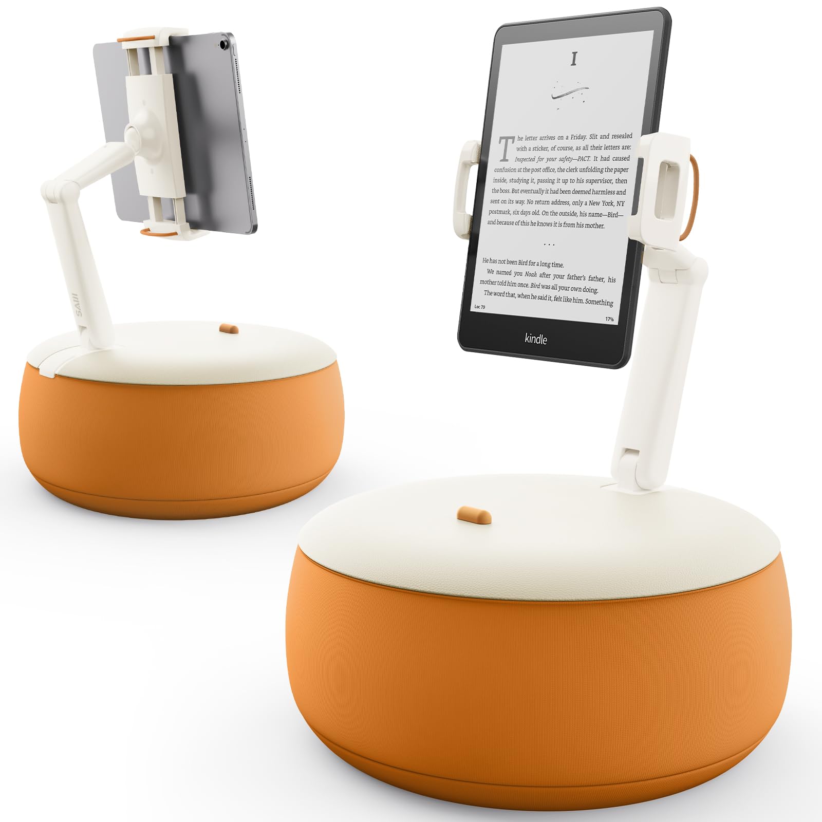 SAIJI Soporte de almohada para tableta, soporte para Kindle compatible con Kindle de 4.7 a 15.6 pulgadas, monitor portátil, soporte ajustable de 360° para cama con brazo flexible de doble eje y cojín