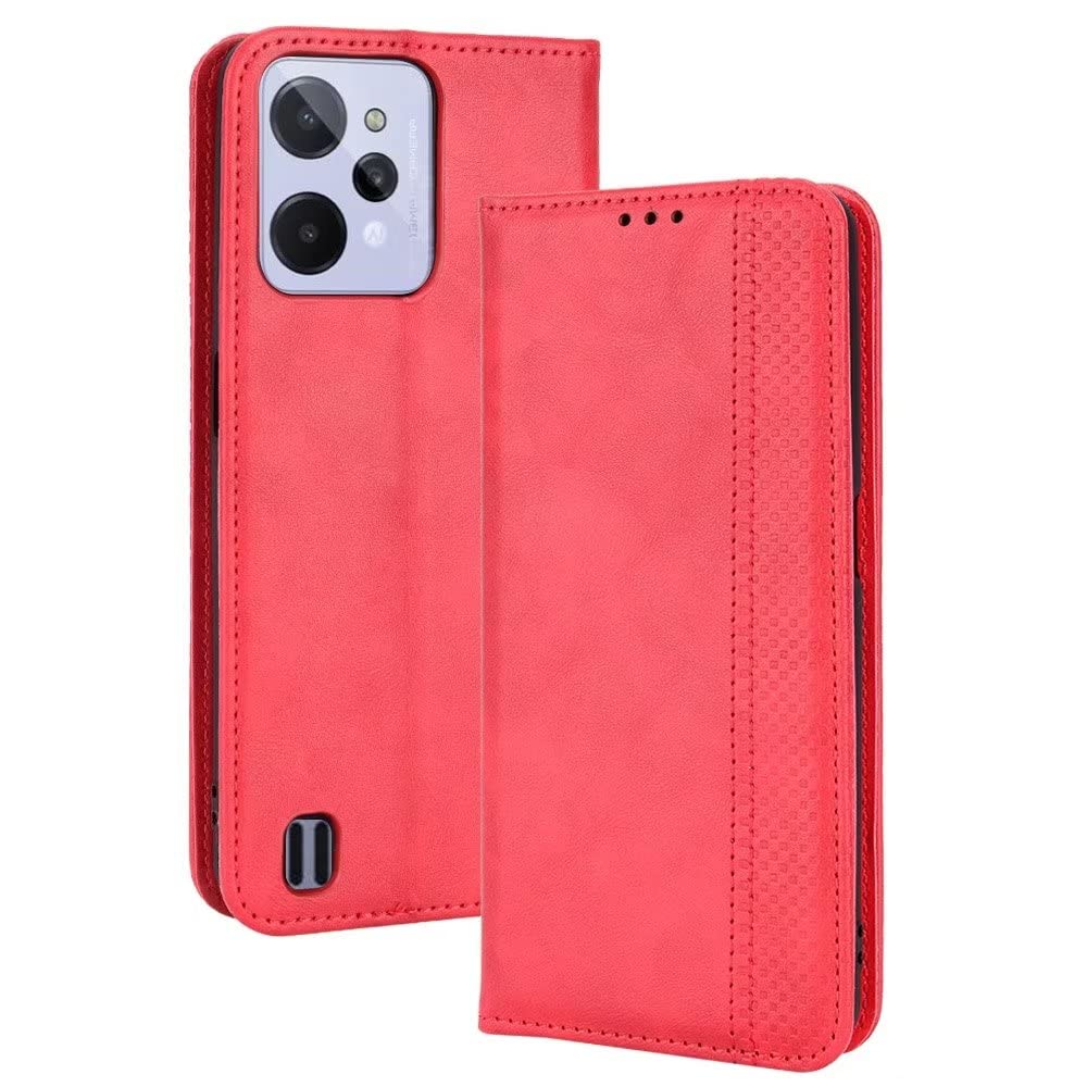 EASSGU Cover In Pelle Per Realme C31 (6.5 Pollici) – Flip Laterale Con Finestra E Supporto – Rosso - 3