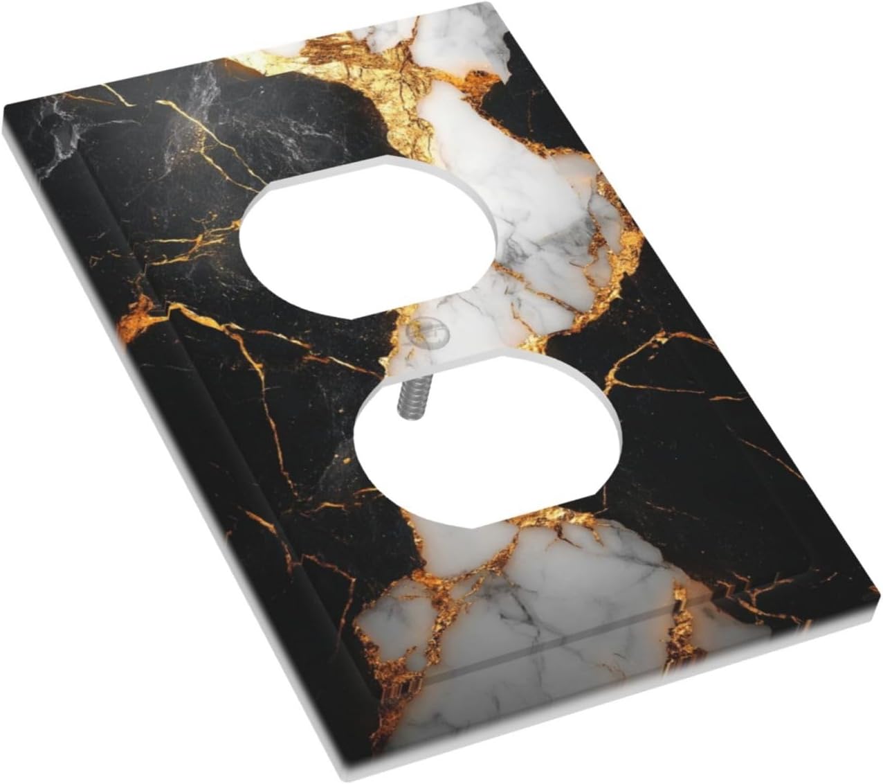 Decorative Outlet Covers Modern Black Gold Gray Marble Pattern 1 Gang Duplex Light Switch Cover Plate Unique Wall Plates Electrical Switchplate Cover Faceplate for Bathroom Kitchen Decor