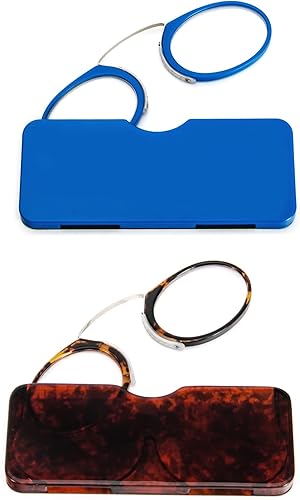 DXYXYO Mini lentes de lectura sin brazos con clip en la nariz para hombres y mujeres, paquete de 2 lectores delgados y compactos con estuche