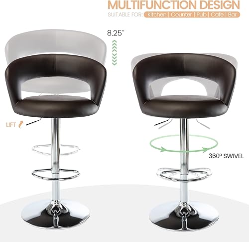 Miniatura 29 de Brage Living Taburete de bar ancho, moderno taburete giratorio ajustable de piel sintética con respaldo hueco y brazos, silla de bar tapizada de