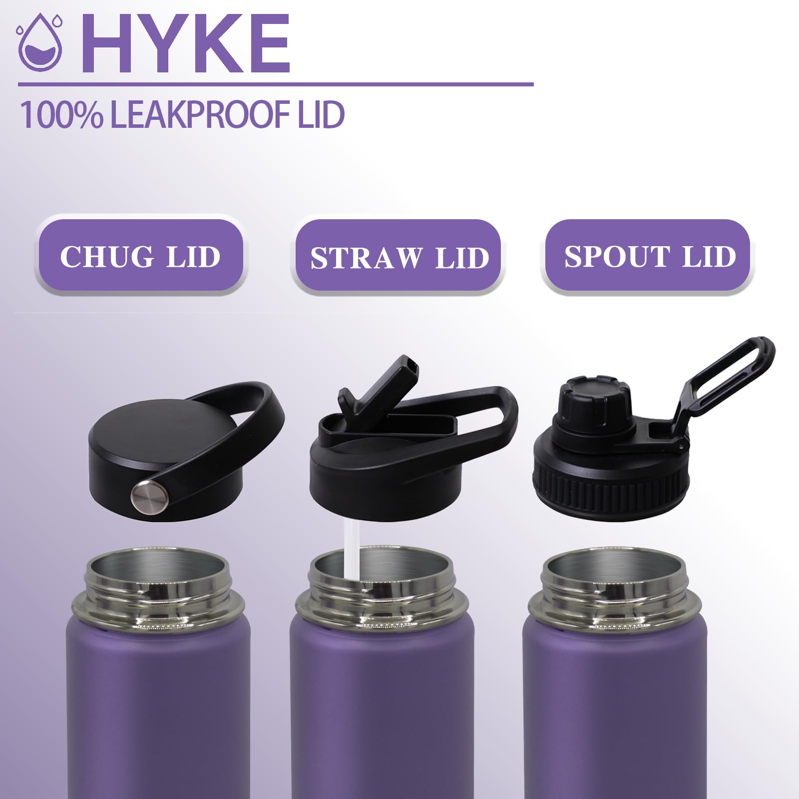 U2PlCK Vacuum Insulated Water Bottle 700ml (24OZ) Leakproof Outdoor Mug with 3 Replaceable Cup Lids for Cycling,Running,Gym,Camping,Travel (Purple) - Image 4