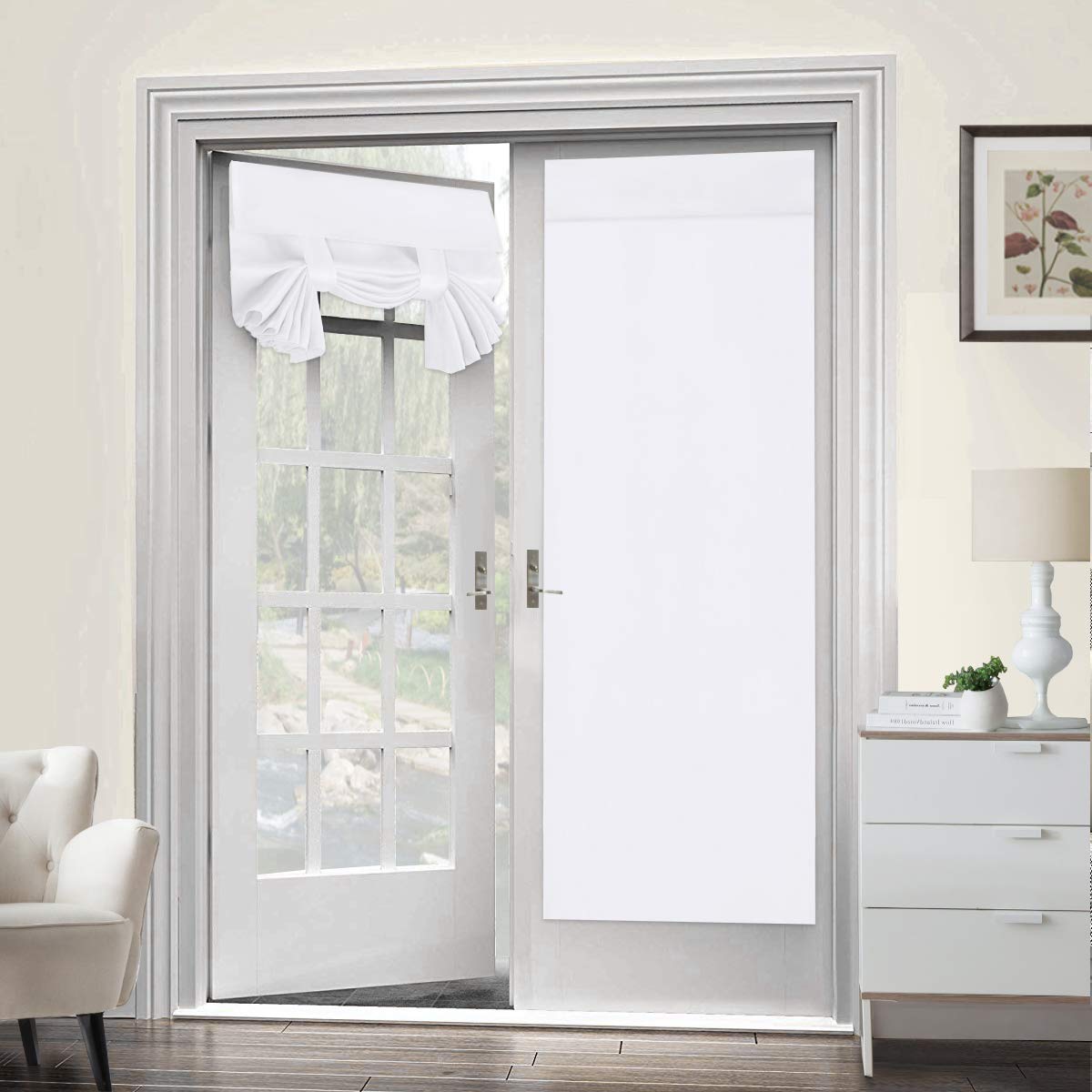 GAMUKAI Blackout Door Curtain W26 x L69 inch Privacy Thermal Insulated Tricia Door Window Curtains for Patio French Door Front Door Sidelight Curtain Tie up Shade (2, White)