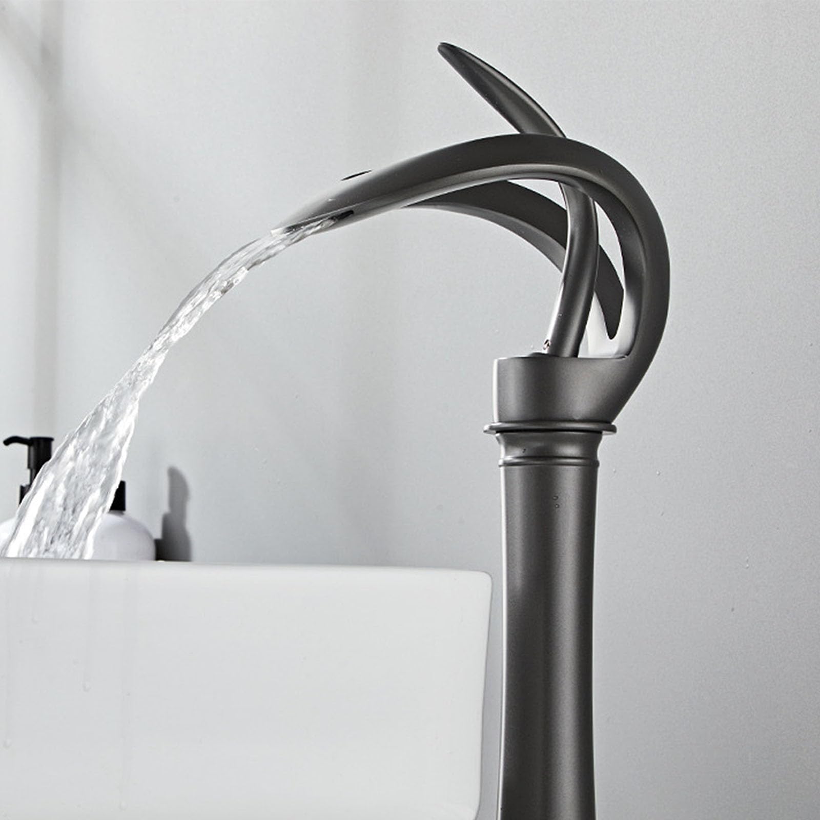 Heiße Und Kalte Hohem Auslauf Waschtisch Armatur,Messing Waschtisch Wasserhahn Bad,Einhandgriff Waschtischarmatur Hoch,Schwarz