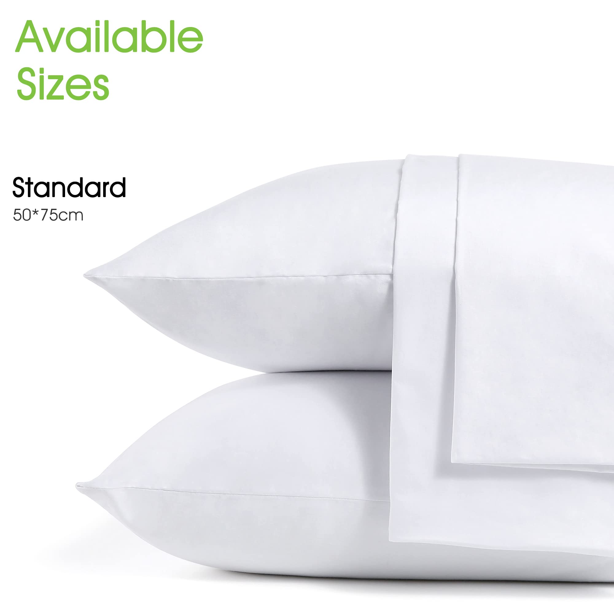 Set Of 4 Standard Size Cotton Pillow Protectors - 20x26 Inches, Hidden Zipper, Cooling Breathable Sateen, White