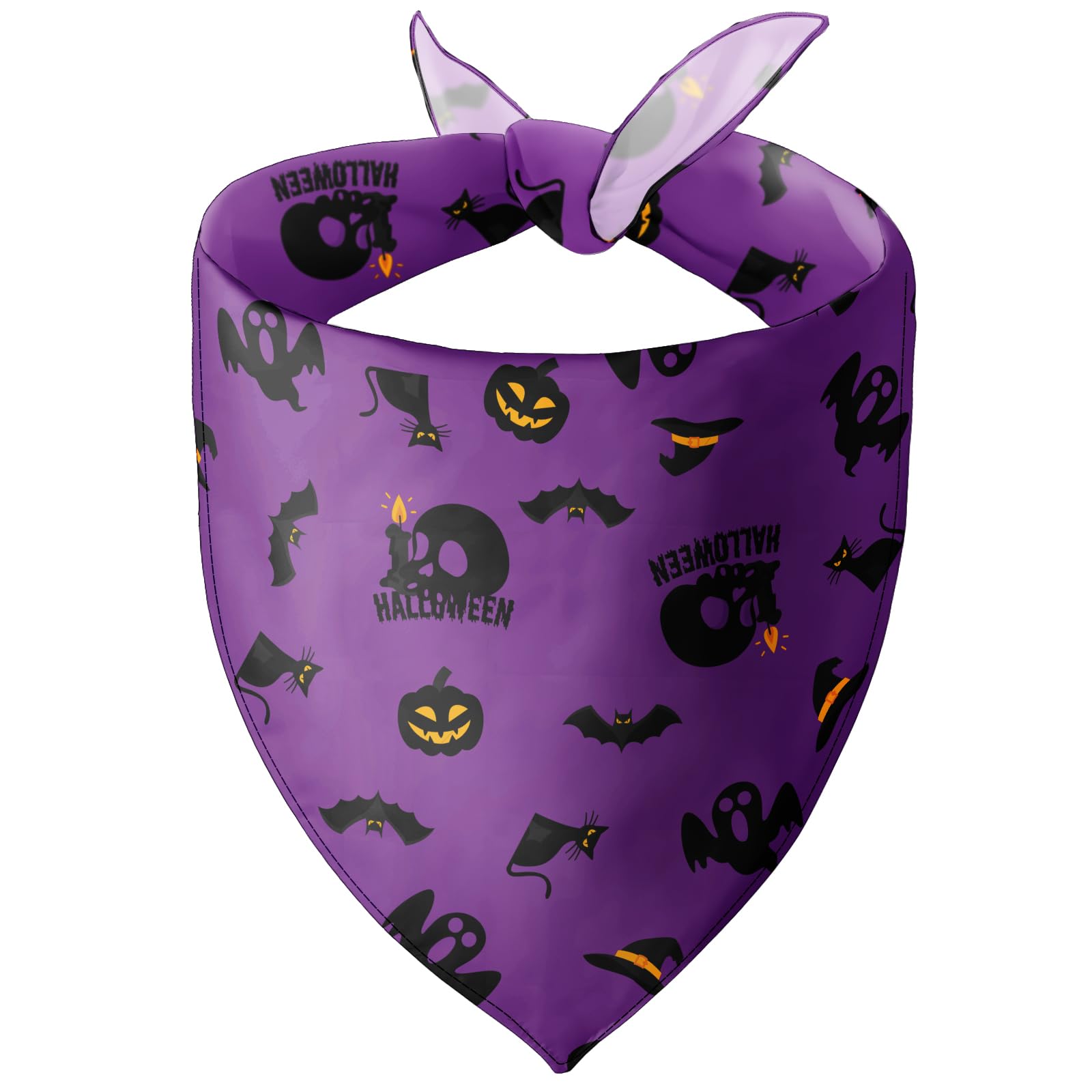 BlissBud Dogs Bandanas for Halloween Puppy Scarf Ghost Pattern for Small and Medium Pets,Purple,Medium