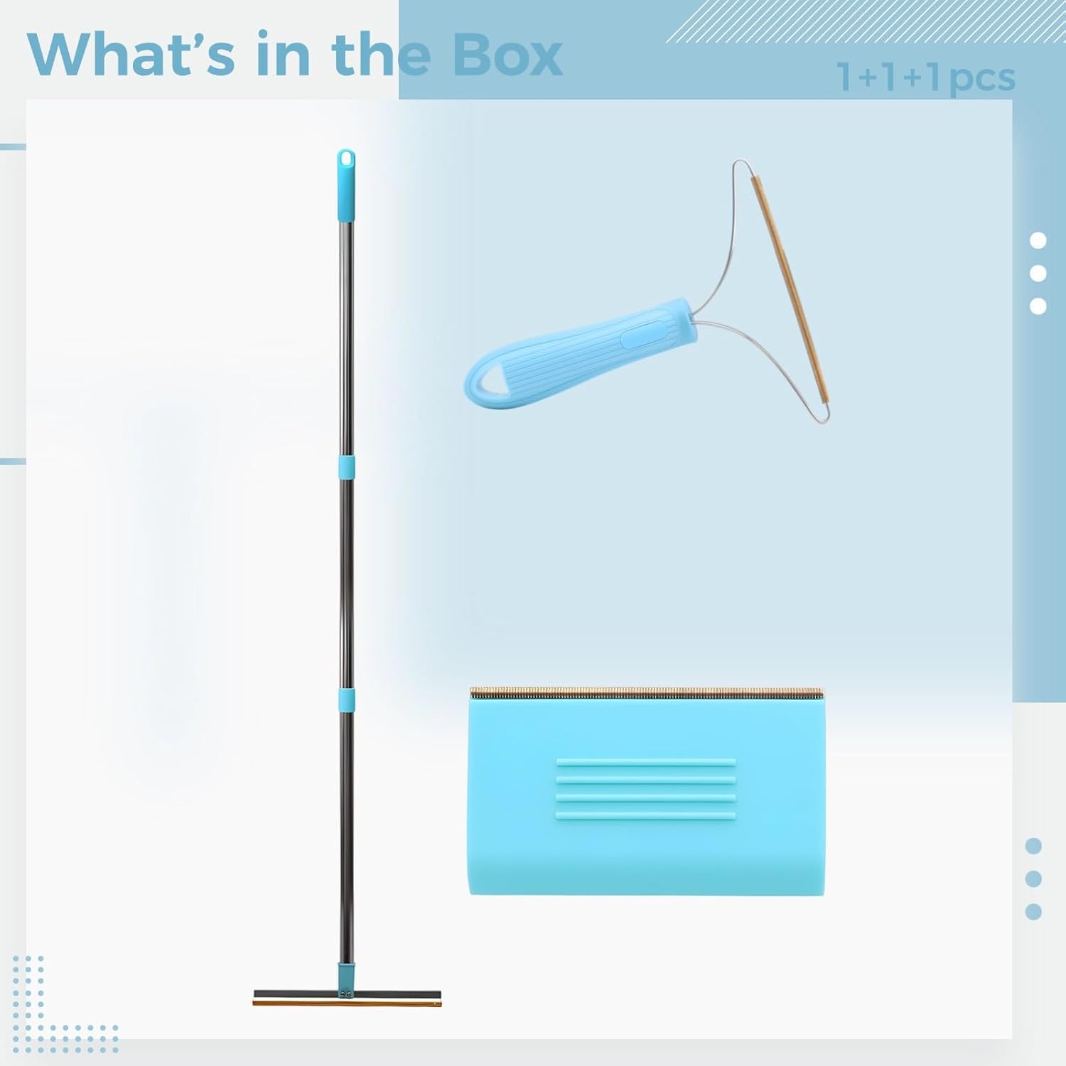 3 Pcs Pet Hair Removal Tool Set with Y-Shaped, Small Sized Scrapers, Silicone Brush, Multifunctional for Cat and Dog Hair On Carpet, Couch, Car Interior, Blue