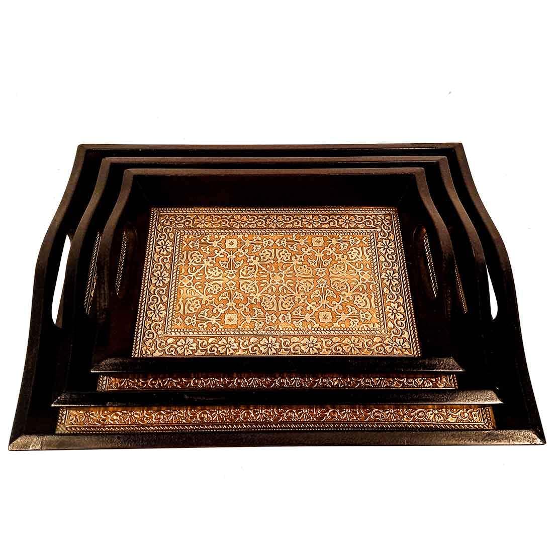 Handicraft Serving Tray - Set of 3 - Brass Tray