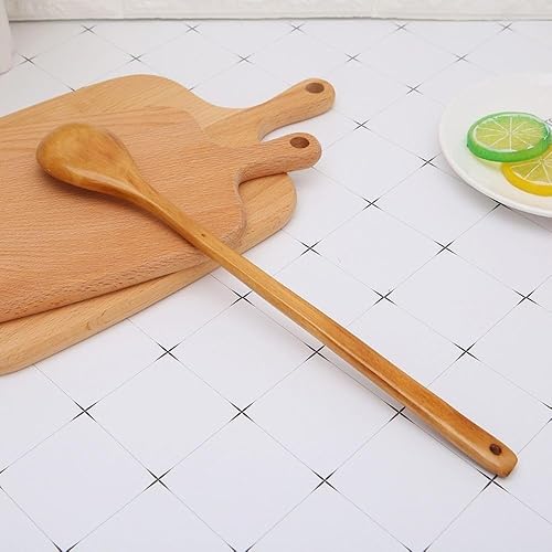 Miniatura 3 de Cuchara de madera, cuchara grande de mango largo, cuchara de sopa, arroz, postre, utensilios de cocina, cubiertos para niños, cuchara de té de