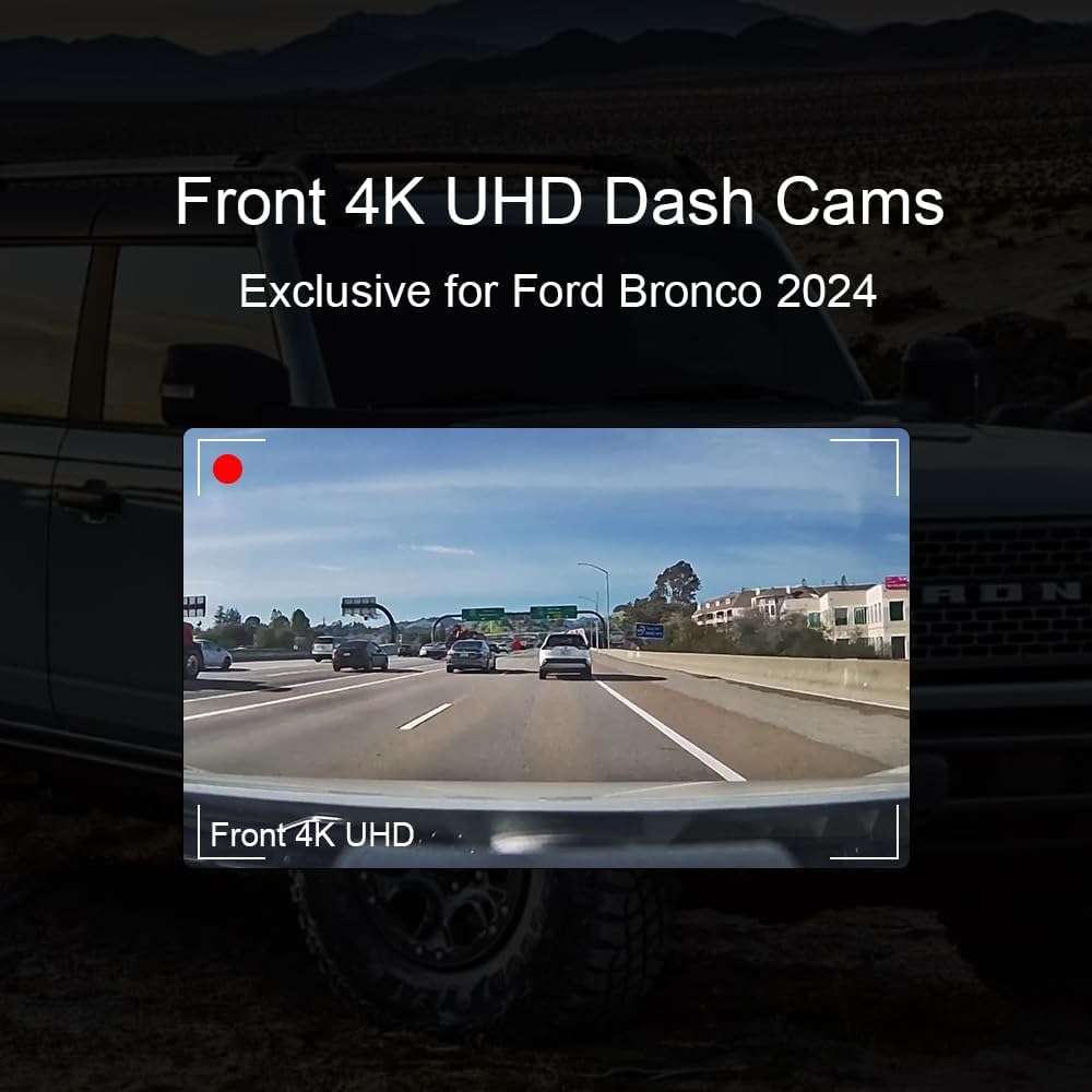 4K Dash Cam Fit for Ford Bronco 2021 2022 2023 2024, Does Not Fit 2025 Bronco, Does Not Fit Ford Bronco Sport, WiFi & App, 128GB Card (F10)