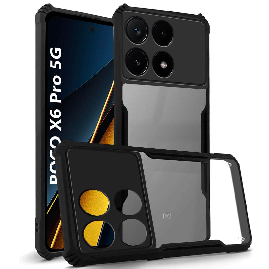 Fashionury Shockproof Crystal Clear Back Cover for Poco X6 Pro 5G | 360 Degree Protection | Protective Design | Transparent Back Cover for Poco X6 Pro 5G (PC, TPU | (Black Bumper) (B0CV438SG9) Amazon Price History, Amazon Price Tracker