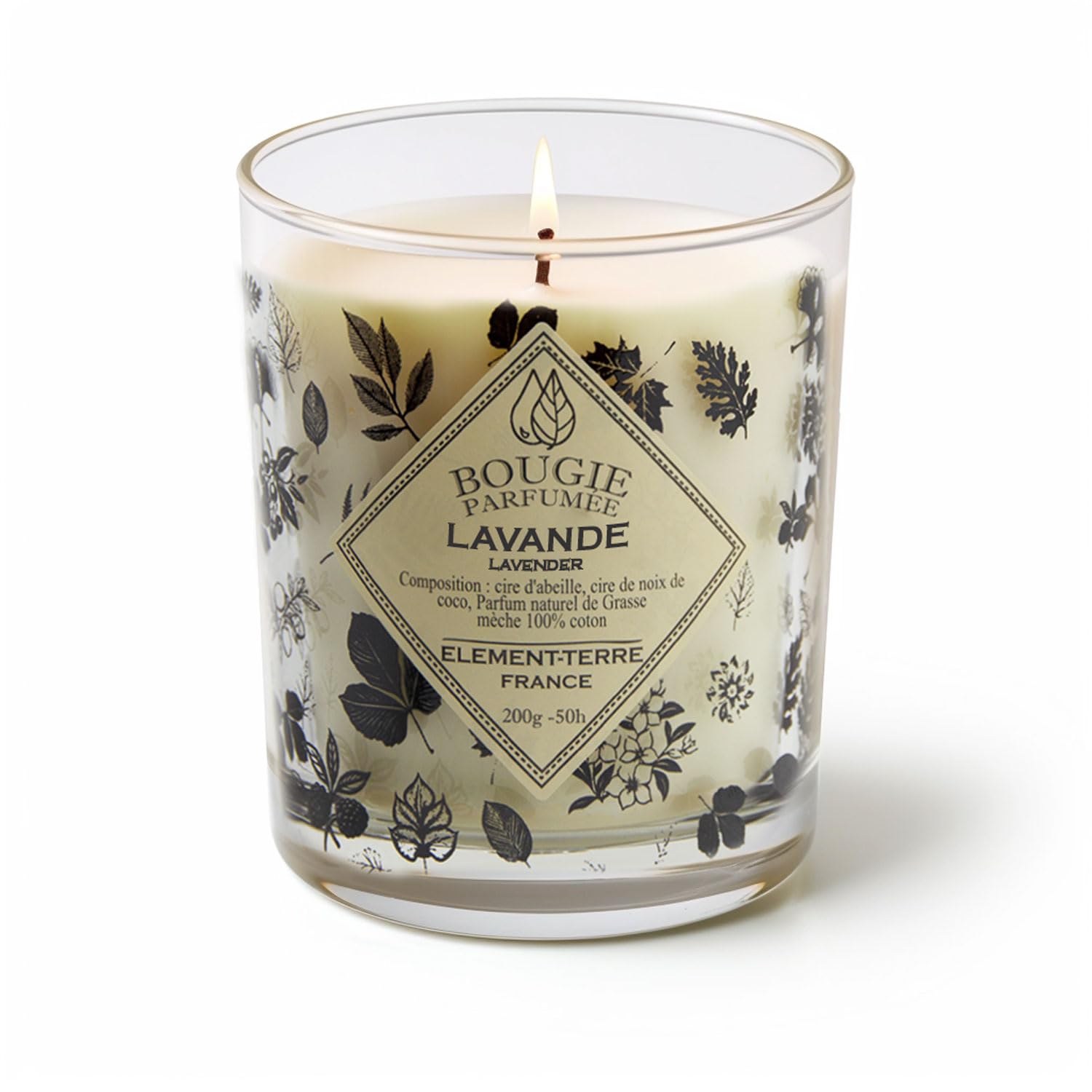 ELEMENT-TERRE Scented Candle 200 grams, 50 hours Lavender Fragrance