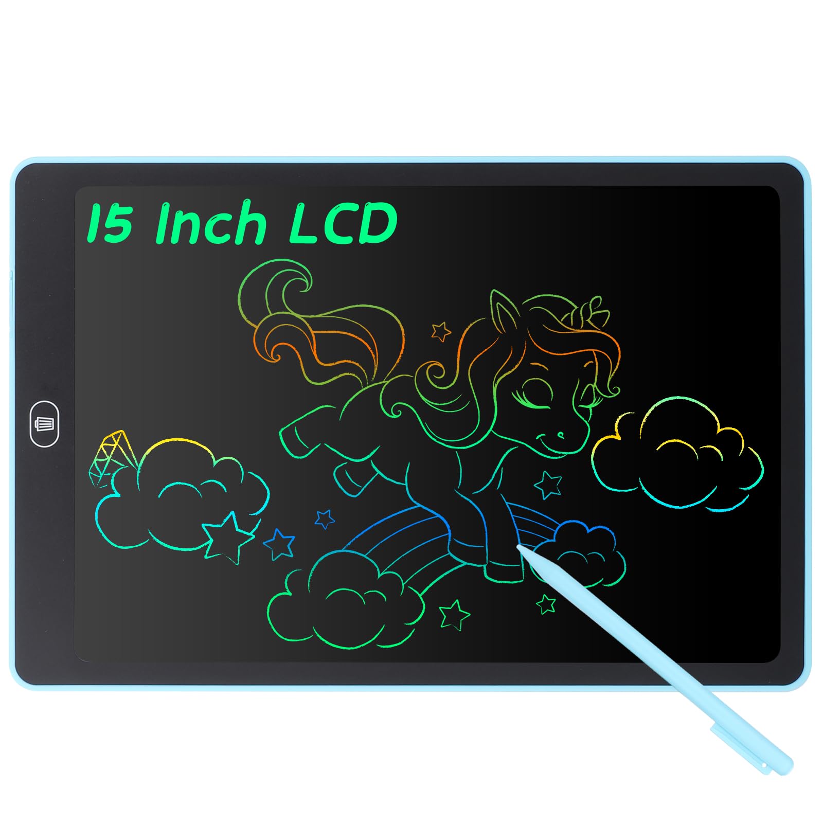 Coolzon Tableta de Escritura Color LCD 15 Pulgadas, Pizarra Digital Infantil, Portátil Tableta Gráfica Dibujo Borrable para niños y Adultos con Botón de Bloqueo para Hogar Escuela Oficina, Azul claro