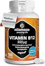 Vitamin B12 High Dose Methylcobalamin, 500 mcg, 180 Tablets, Vegan, 6 Month Supply, Quality Product Made in Germany, Without Magnesium Stearate