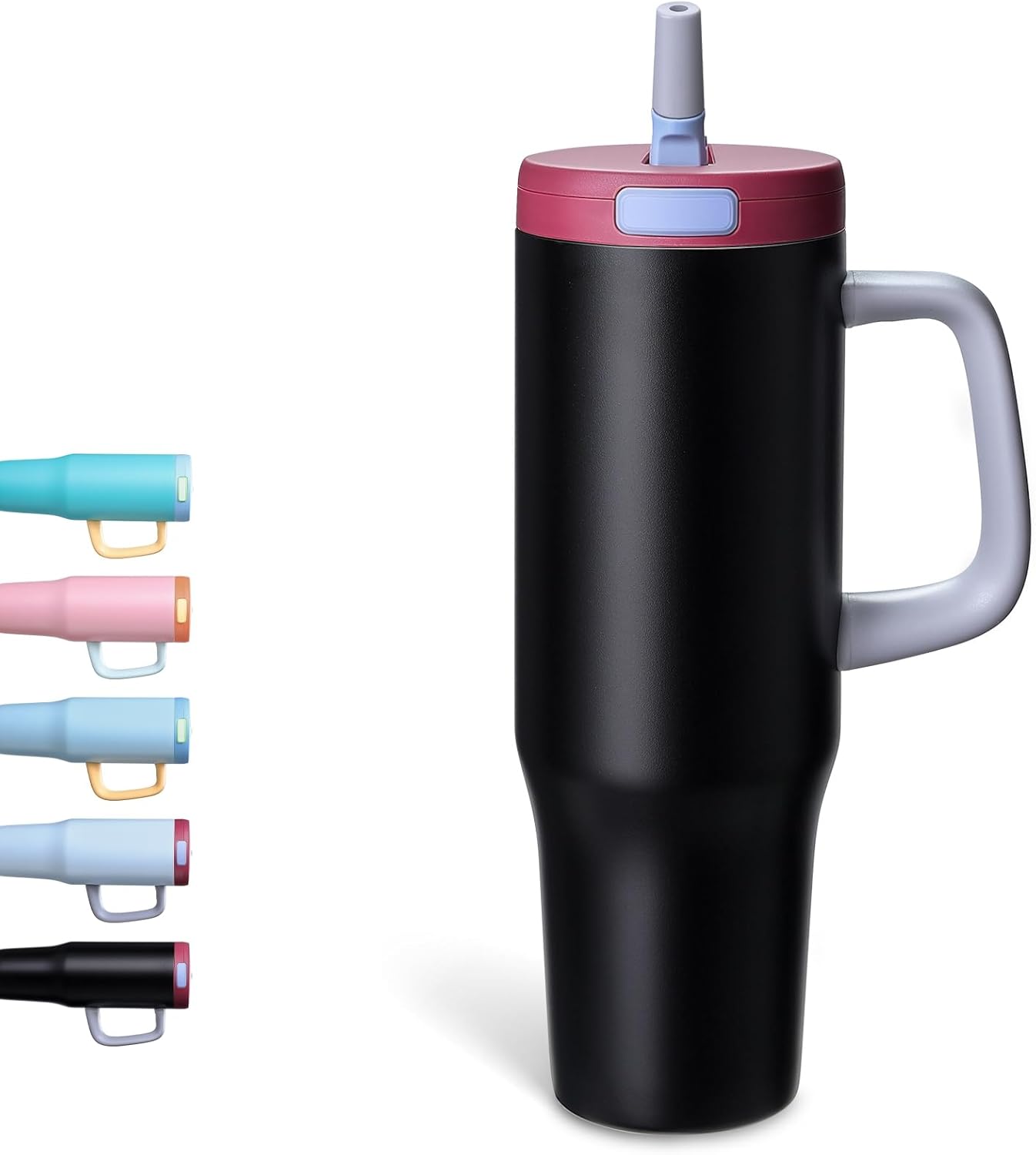 40 oz Tumbler with Handle and Straw,100% Leakproof Insulated Tumbler with Lid and Straw,Stainless Steel Water Bottle,for Home Office Travelling,Fits in Cup Holder (Graphite Black)