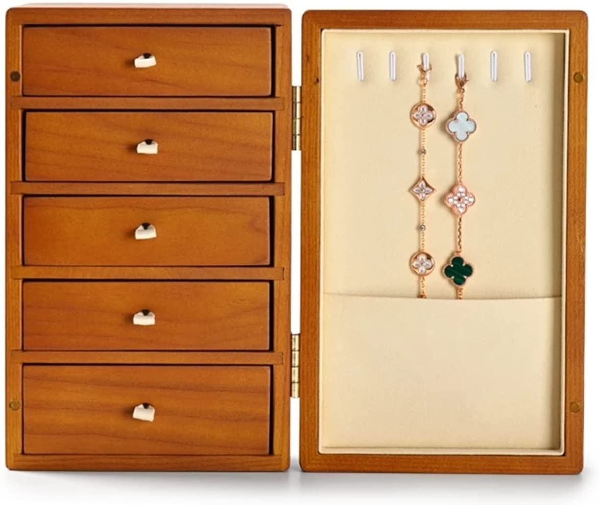 TIANQIHAO Wooden Drawer 5 Layers Ring Earring Bracelet Watch Pendant Necklace Box Jewelry Storage Case Jewelry Organizer